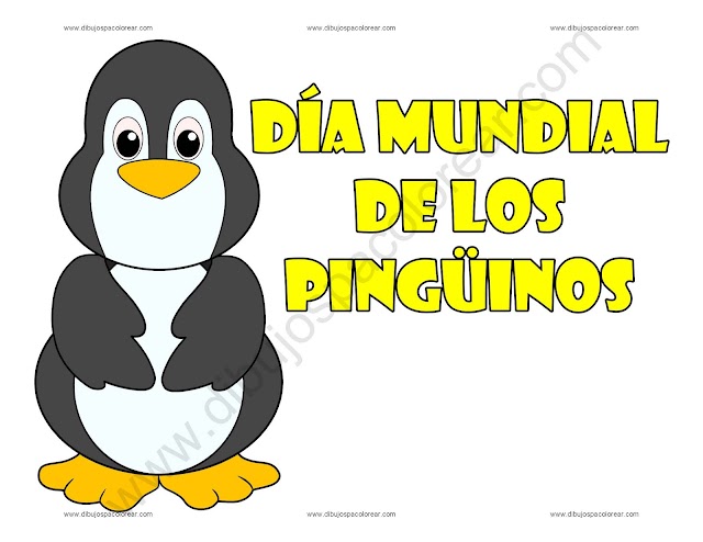 Dia mundial de los pingüinos dibujo a color y para colorear